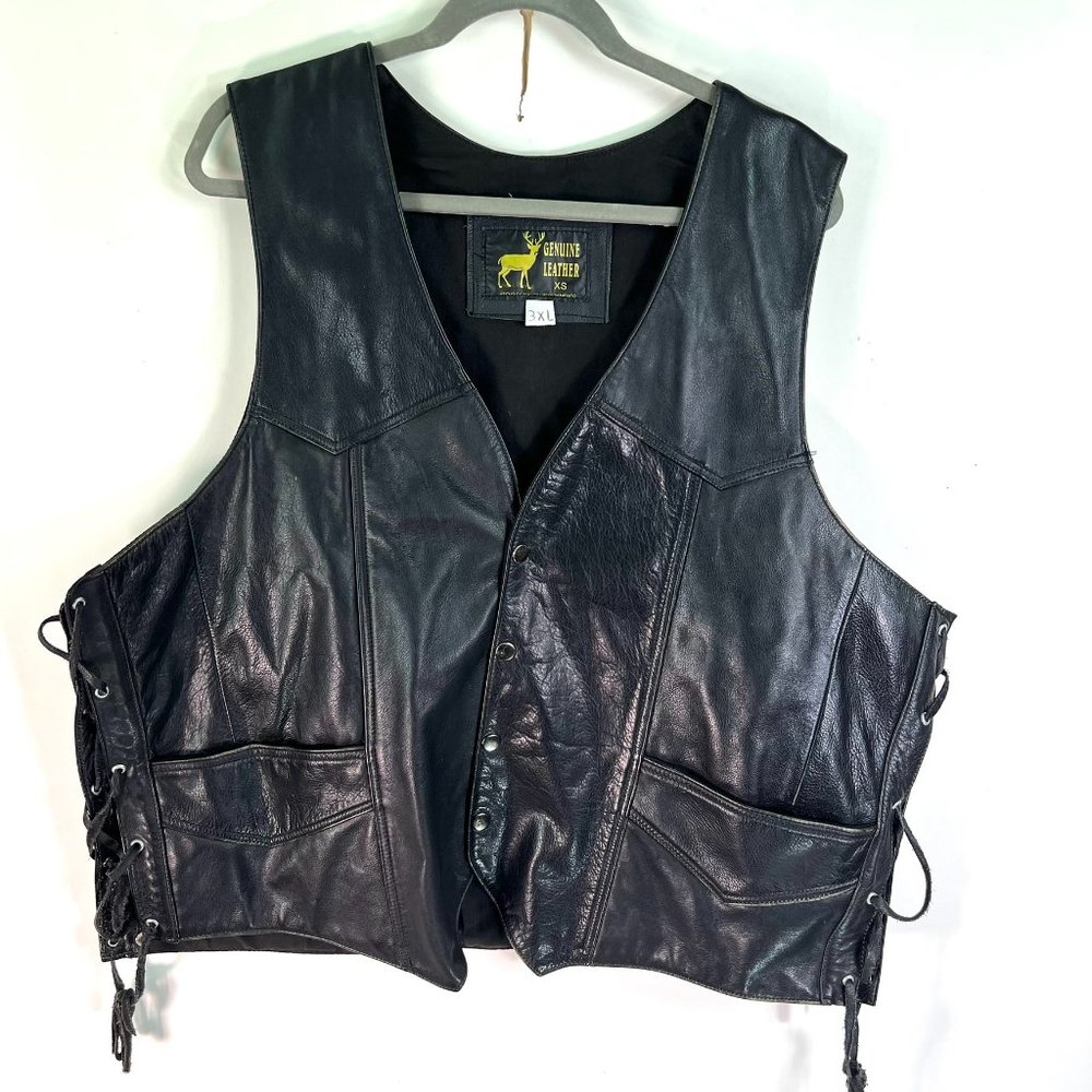 Vintage Genuine Leather Vest Men's SZ 3XL Biker Motorcycle MC Side Lacing Black